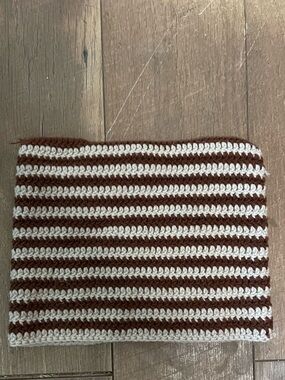 Striped Knit Beanie Hat in Brown and Cream